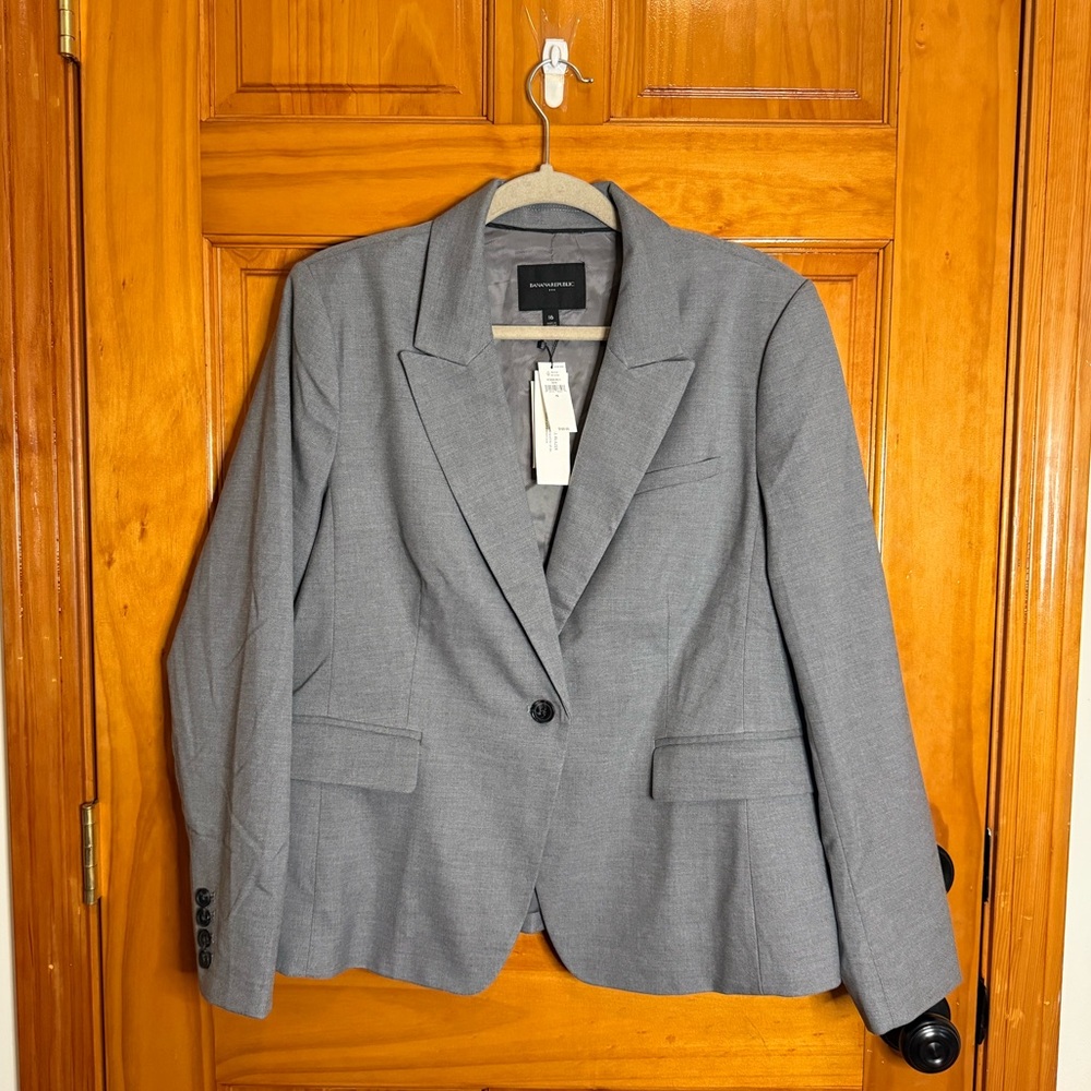 NWT Banana Republic Stretch Twill Classic Blazer Gray Women’s Size 16 Workwear